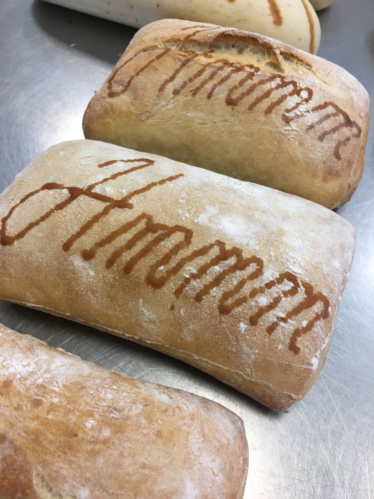 Ciabatta bread with RudinJet edible paste bread decorations made by FoodJet food depositor