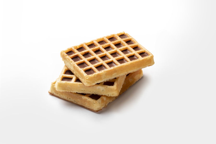 3 chocolate cavity filled egg waffles by a FoodJet precision depositing system