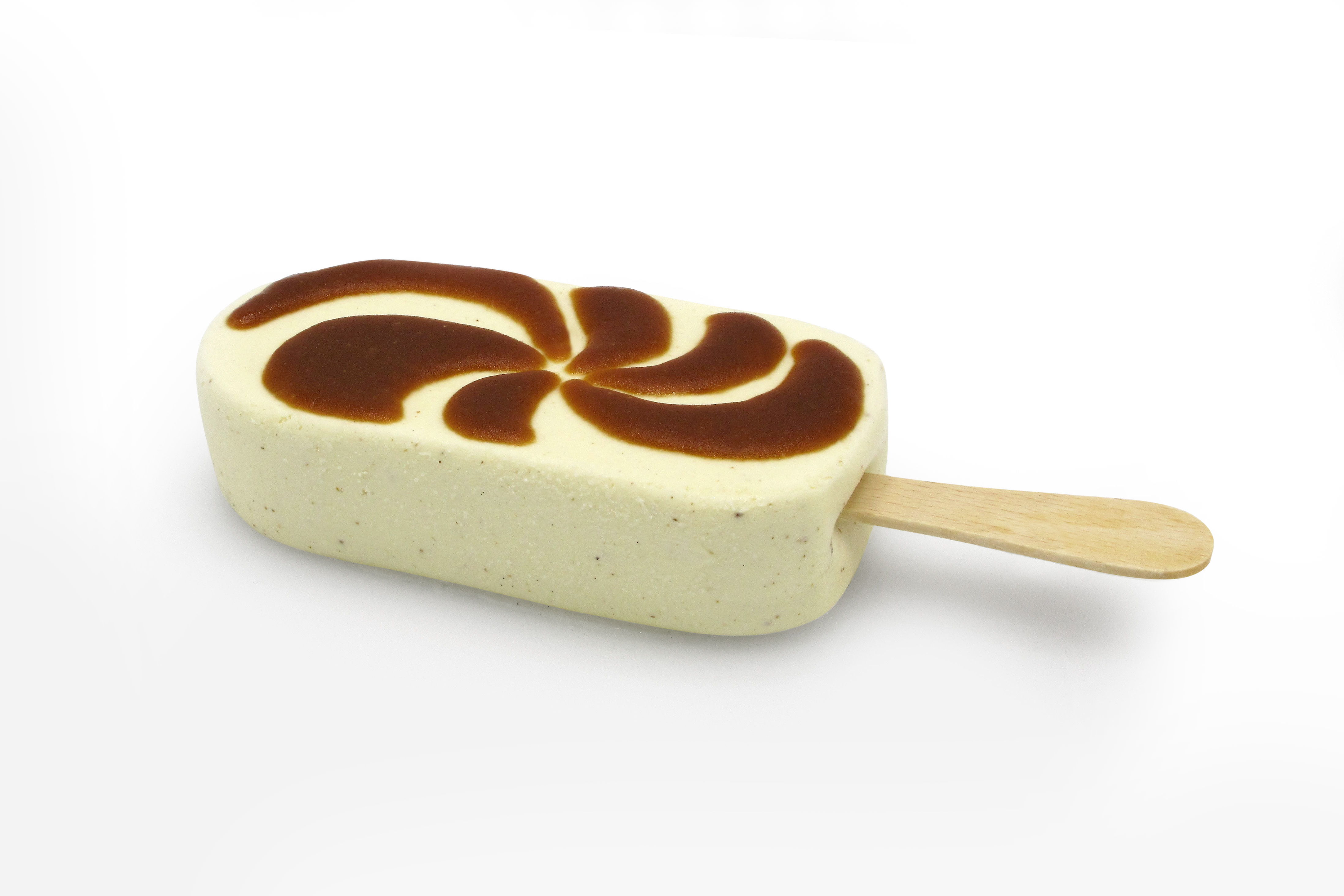 Magnum-type ice cream surface filled with a caramel pattern by a FoodJet food depositor