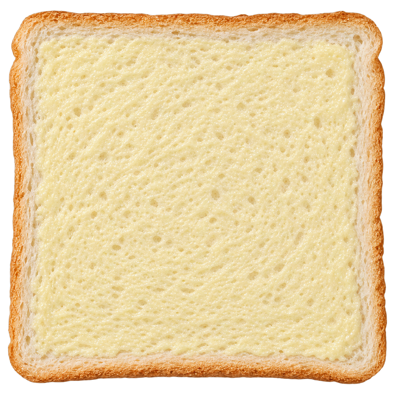 Slice of white bread with a thin, even layer of butter