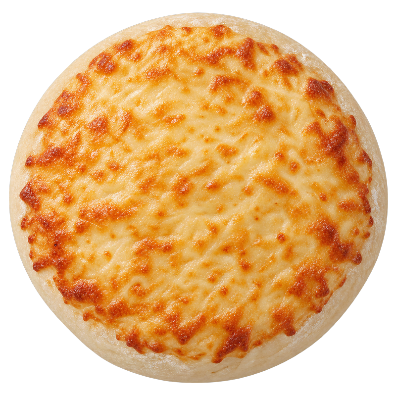 Bun with a baked, golden cheese layer on top